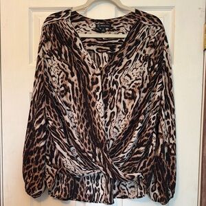 INC International Concepts Brown and Black Wrap Blouse